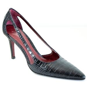 Ann Taylor  d'Orsay Black Alligator Leather Pointed Toe Heels Women’s Shoes Sz 6